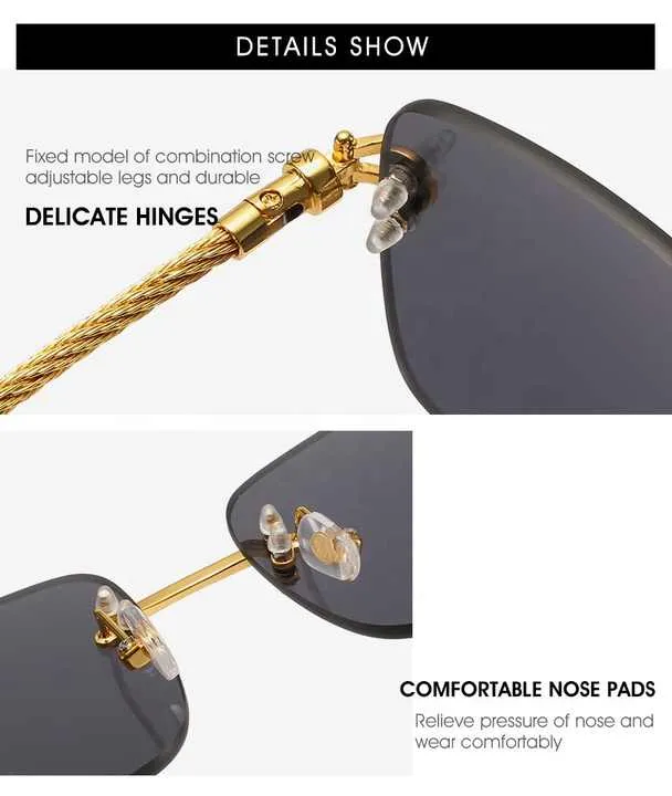 خمر الجاموس الرجعية بدون شفة مربع المضادة . Vintage Buffalo Retro Rimless Square Anti-UV Men