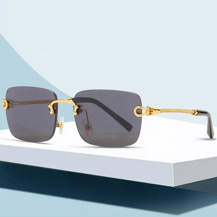 خمر الجاموس الرجعية بدون شفة مربع المضادة . Vintage Buffalo Retro Rimless Square Anti-UV Men