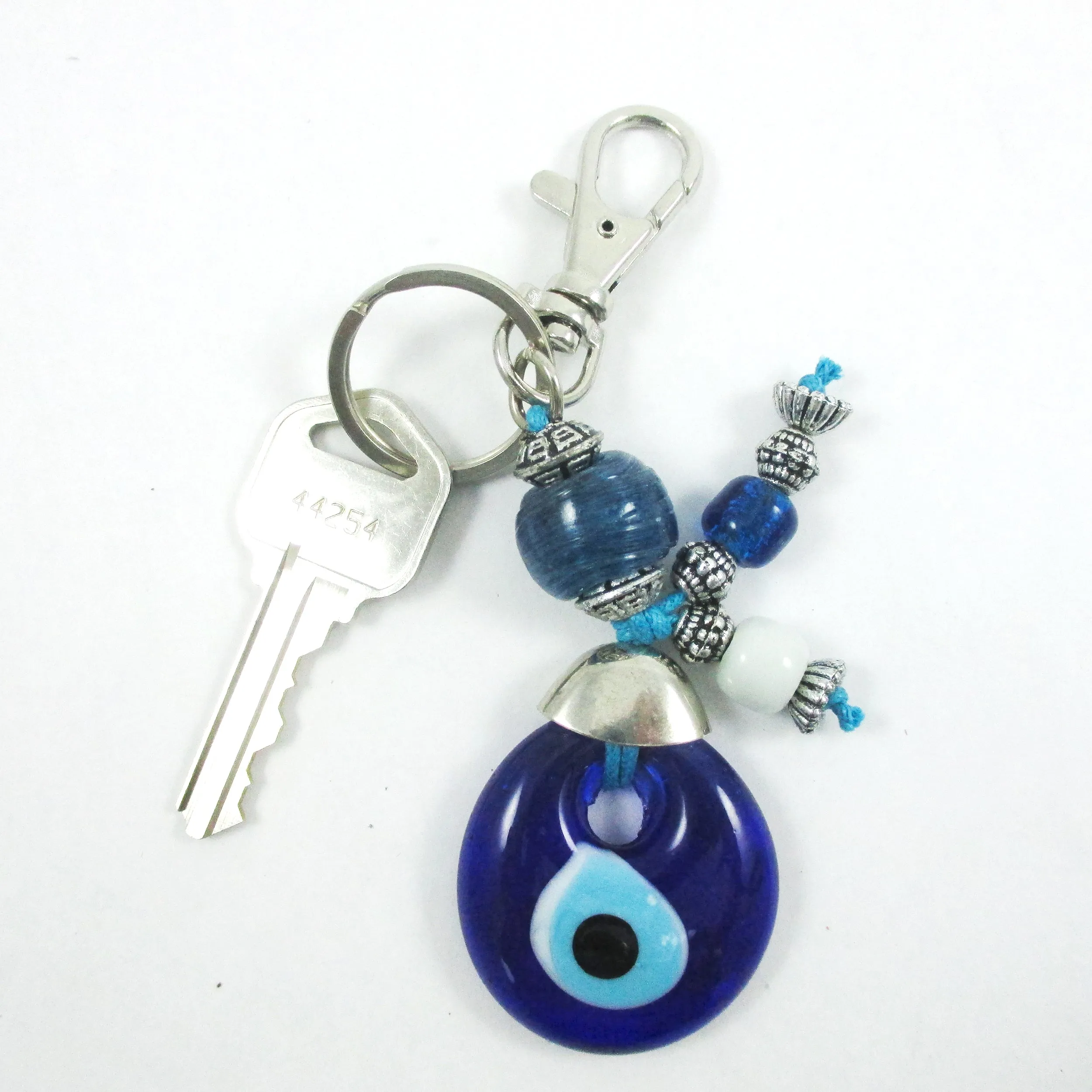1 Blue Lucky Evil Eye Keychain Glass Key Ring Turkish Hamsa Luck Charm Kabbala