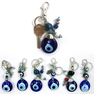 1 Blue Lucky Evil Eye Keychain Glass Key Ring Turkish Hamsa Luck Charm Kabbala