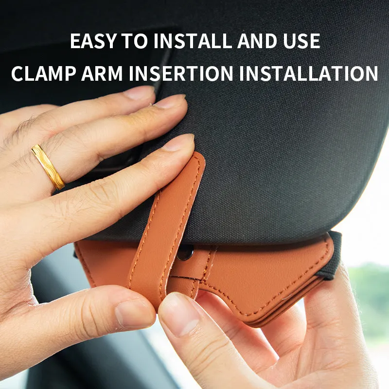 2 Pcs Orange Car Sun Visor Glasses Holder Clip with Dual Magnetic Clamps | PU Leather | Anti-Slip | Multi-Functional Storage