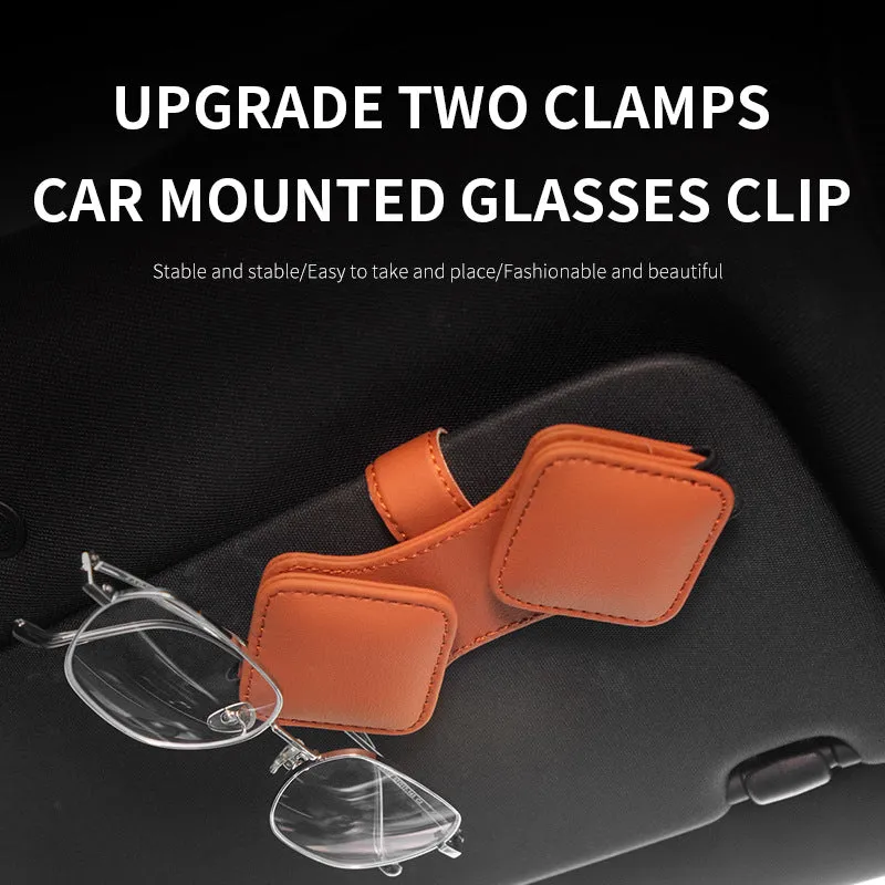 2 Pcs Orange Car Sun Visor Glasses Holder Clip with Dual Magnetic Clamps | PU Leather | Anti-Slip | Multi-Functional Storage