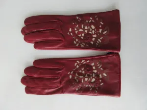 20G14 -Gala Gloves Deep Red Gloves with Cutout Applique Design