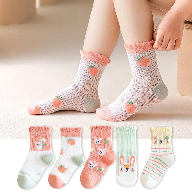 5 Pairs 1 To 4 Years Children's Socks Cotton Mesh Breathable Thin Soft Cute Socks Kids Socks