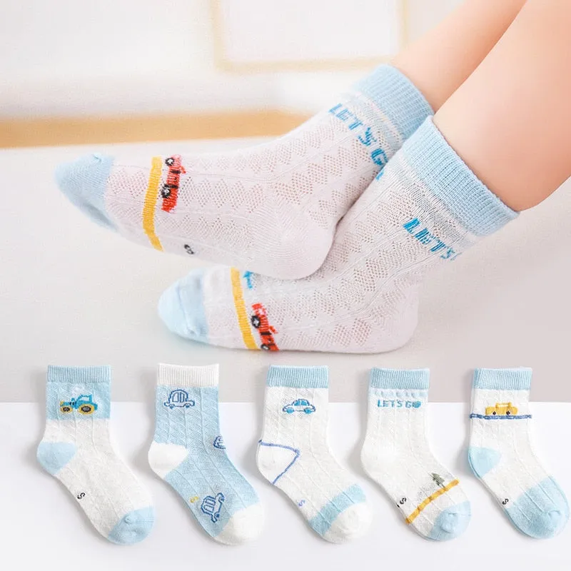 5 Pairs 1 To 4 Years Children's Socks Cotton Mesh Breathable Thin Soft Cute Socks Kids Socks