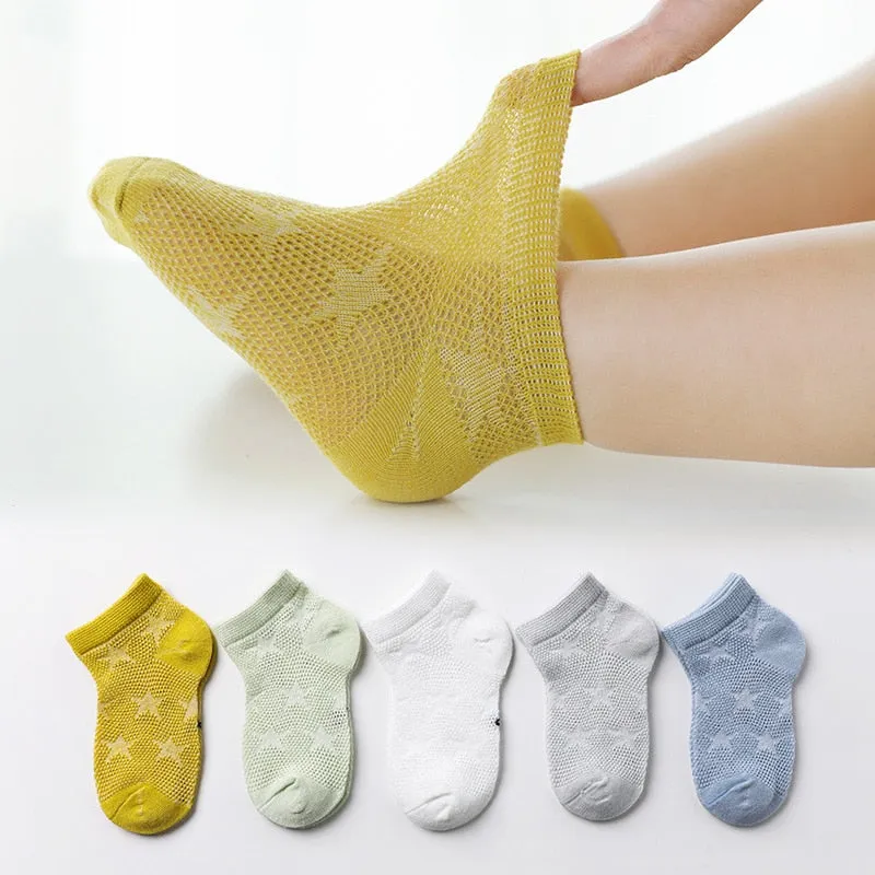 5 Pairs 1 To 4 Years Children's Socks Cotton Mesh Breathable Thin Soft Cute Socks Kids Socks