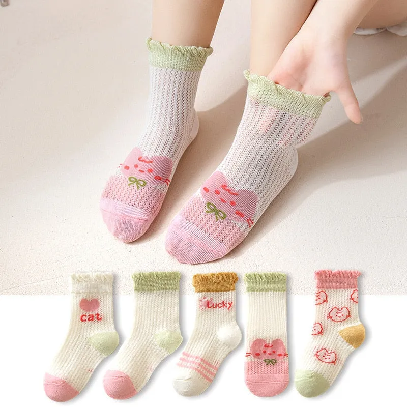5 Pairs 1 To 4 Years Children's Socks Cotton Mesh Breathable Thin Soft Cute Socks Kids Socks
