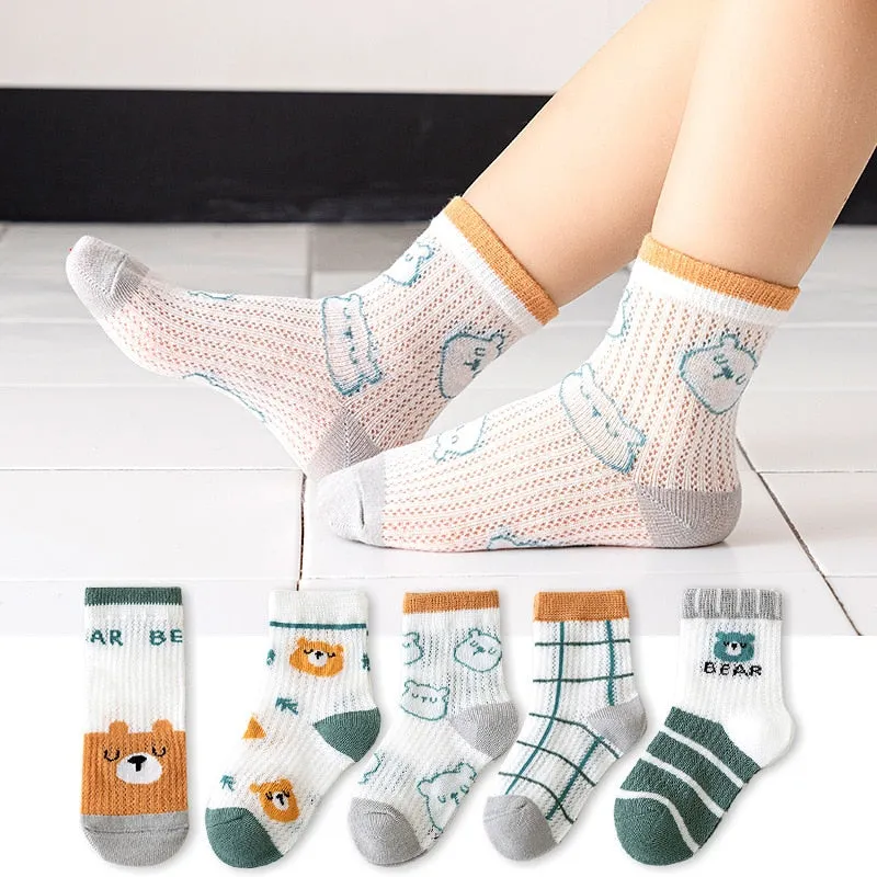 5 Pairs 1 To 4 Years Children's Socks Cotton Mesh Breathable Thin Soft Cute Socks Kids Socks