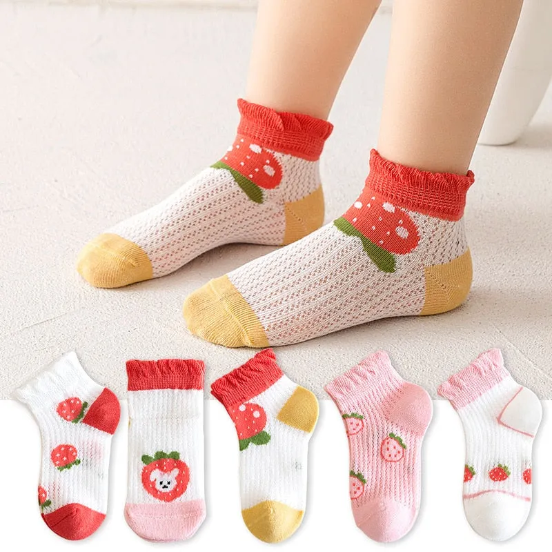 5 Pairs 1 To 4 Years Children's Socks Cotton Mesh Breathable Thin Soft Cute Socks Kids Socks