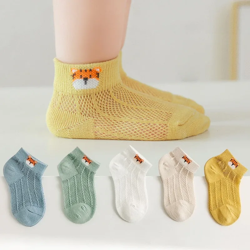 5 Pairs 1 To 4 Years Children's Socks Cotton Mesh Breathable Thin Soft Cute Socks Kids Socks