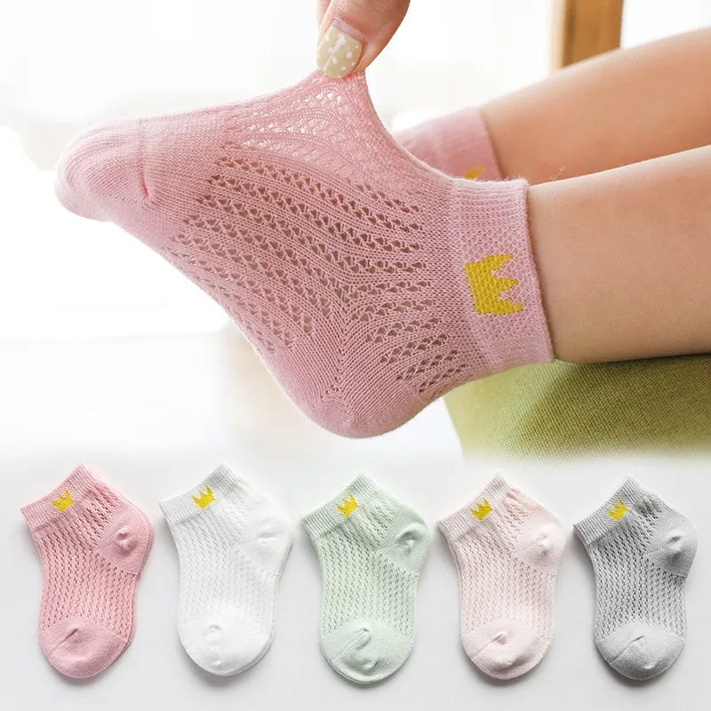 5 Pairs 1 To 4 Years Children's Socks Cotton Mesh Breathable Thin Soft Cute Socks Kids Socks