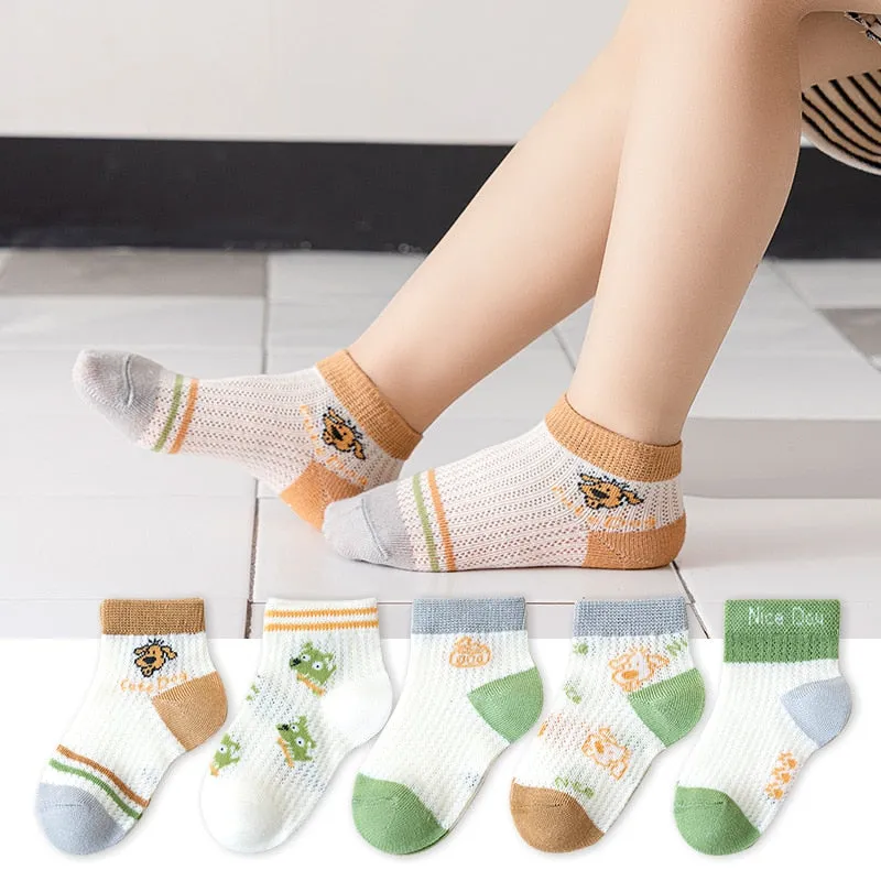 5 Pairs 1 To 4 Years Children's Socks Cotton Mesh Breathable Thin Soft Cute Socks Kids Socks