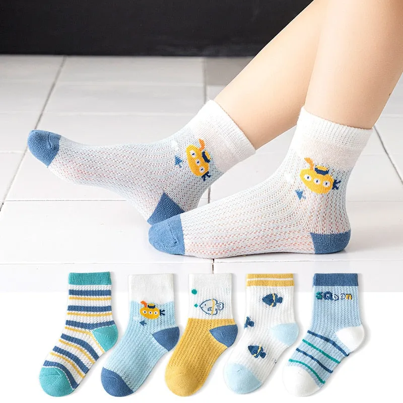 5 Pairs 1 To 4 Years Children's Socks Cotton Mesh Breathable Thin Soft Cute Socks Kids Socks