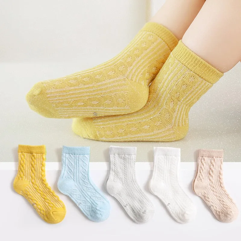 5 Pairs 1 To 4 Years Children's Socks Cotton Mesh Breathable Thin Soft Cute Socks Kids Socks