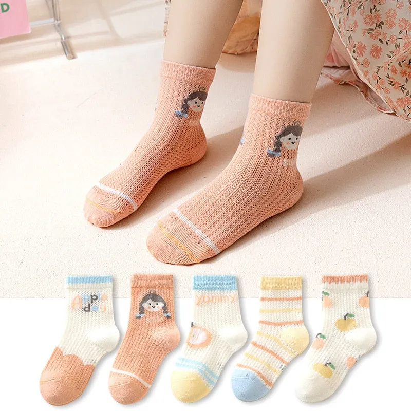 5 Pairs 1 To 4 Years Children's Socks Cotton Mesh Breathable Thin Soft Cute Socks Kids Socks