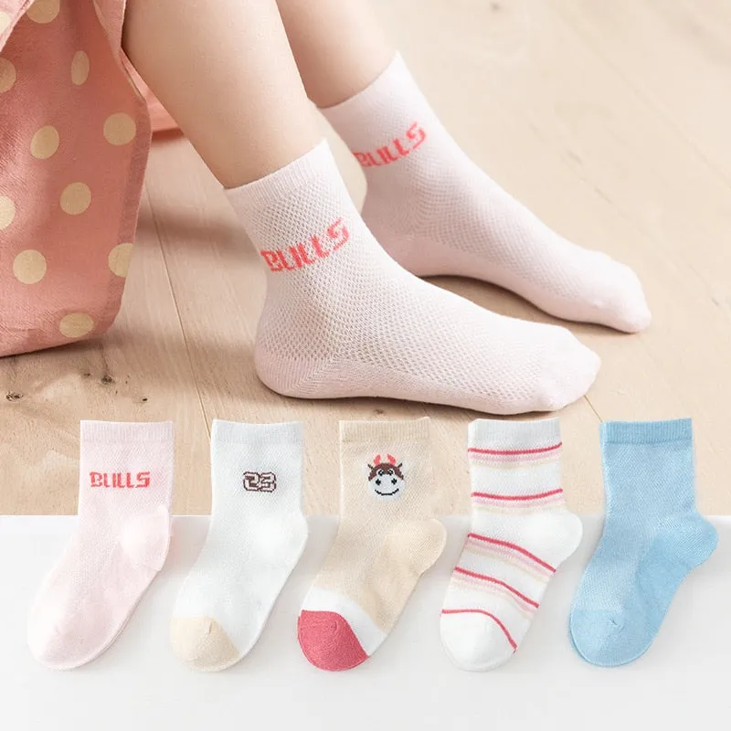 5 Pairs 1 To 4 Years Children's Socks Cotton Mesh Breathable Thin Soft Cute Socks Kids Socks