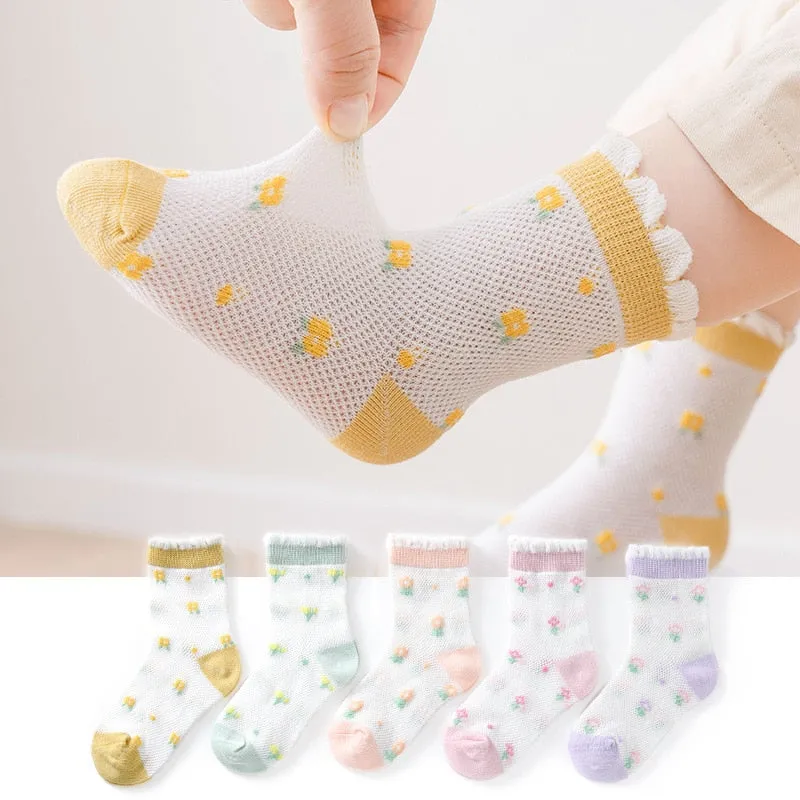 5 Pairs 1 To 4 Years Children's Socks Cotton Mesh Breathable Thin Soft Cute Socks Kids Socks