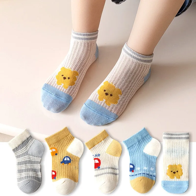 5 Pairs 1 To 4 Years Children's Socks Cotton Mesh Breathable Thin Soft Cute Socks Kids Socks