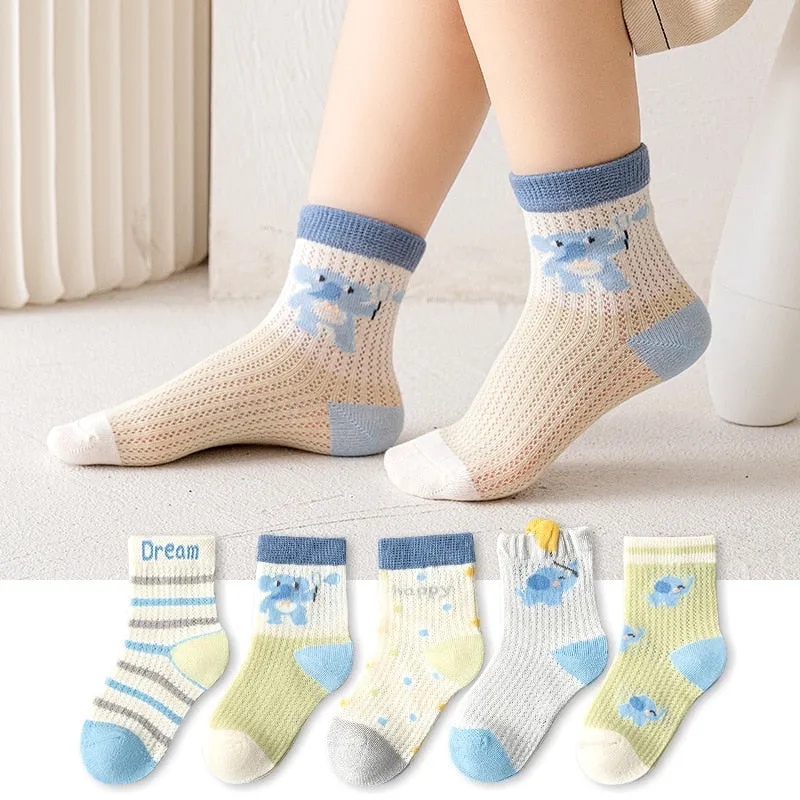 5 Pairs 1 To 4 Years Children's Socks Cotton Mesh Breathable Thin Soft Cute Socks Kids Socks