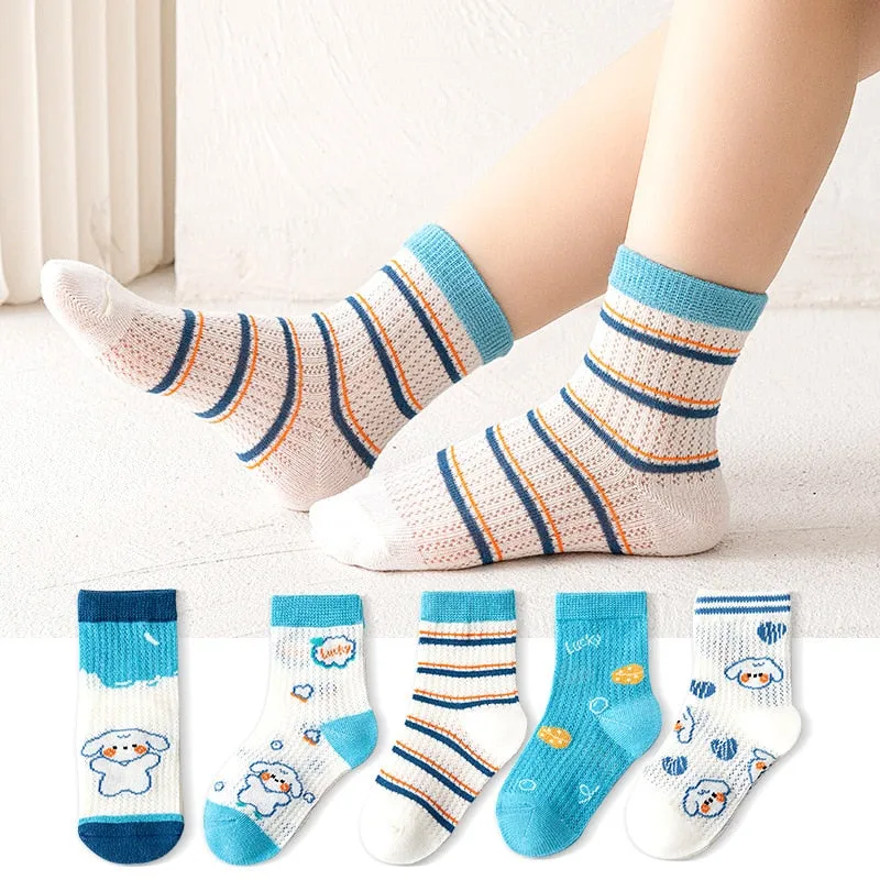 5 Pairs 1 To 4 Years Children's Socks Cotton Mesh Breathable Thin Soft Cute Socks Kids Socks