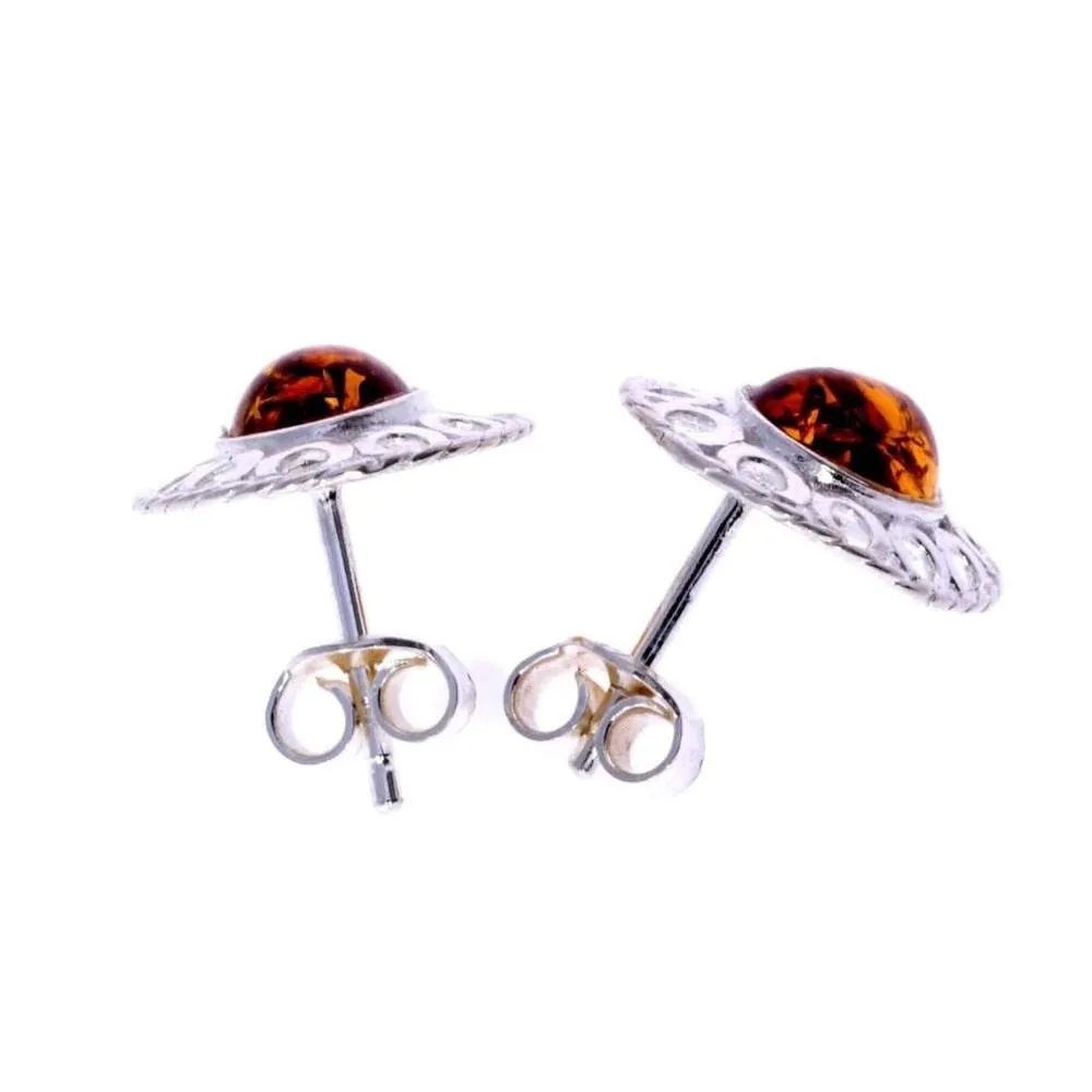 925 Sterling Silver & Genuine Baltic Amber Classic Oval Studs Earrings - K172