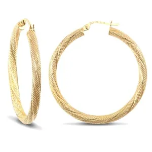 9ct Yellow Gold 3mm Snake Skin Twisted Hoop Earrings 35mm