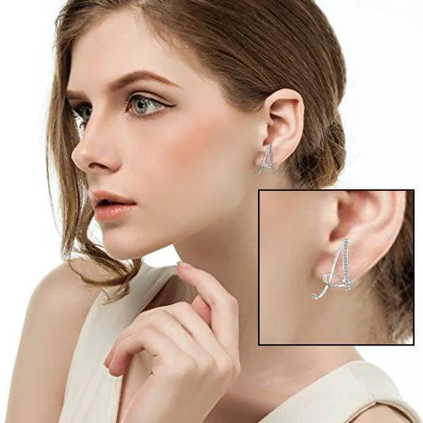 A-S, 26 Letters Silver Stud Earrings