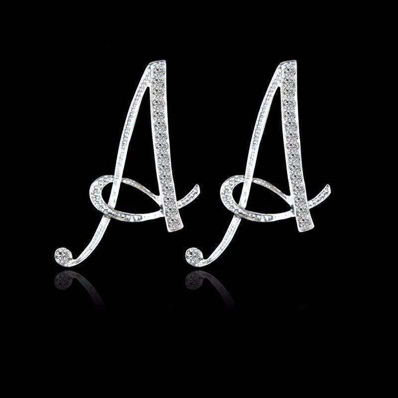 A-S, 26 Letters Silver Stud Earrings