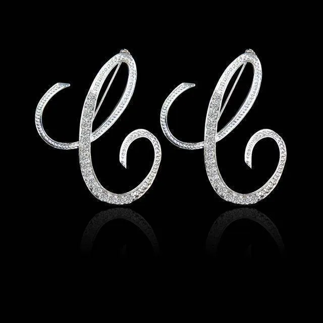 A-S, 26 Letters Silver Stud Earrings