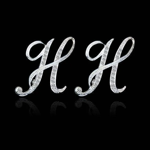 A-S, 26 Letters Silver Stud Earrings