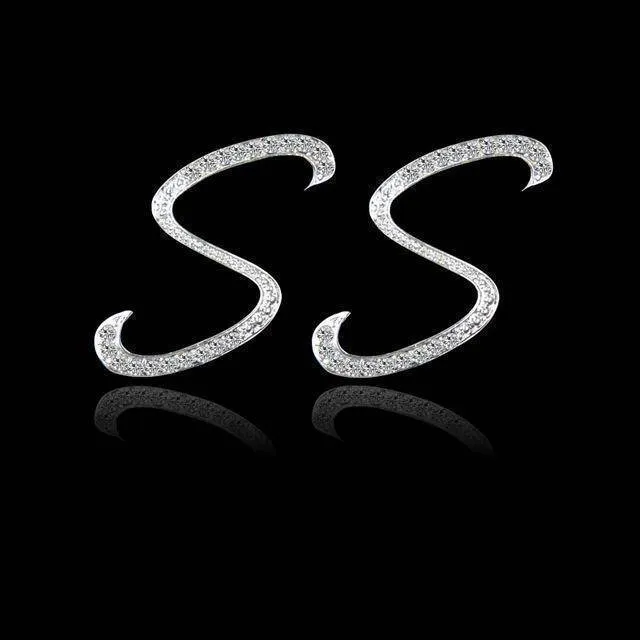A-S, 26 Letters Silver Stud Earrings