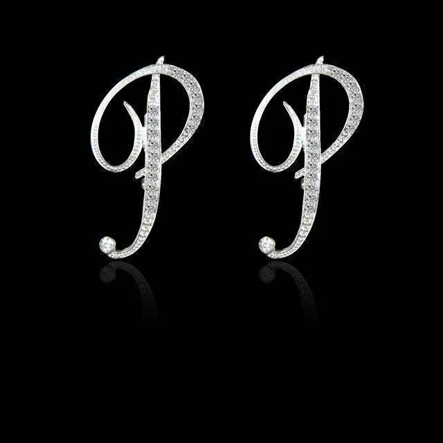 A-S, 26 Letters Silver Stud Earrings