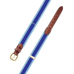 Adjustable Navy & Blue Grosgrain Belt with Embossed Calf Tabs