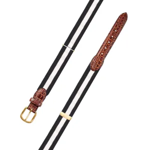 Adjustable White on Black Grosgrain Belt with Embossed Calf Tabs