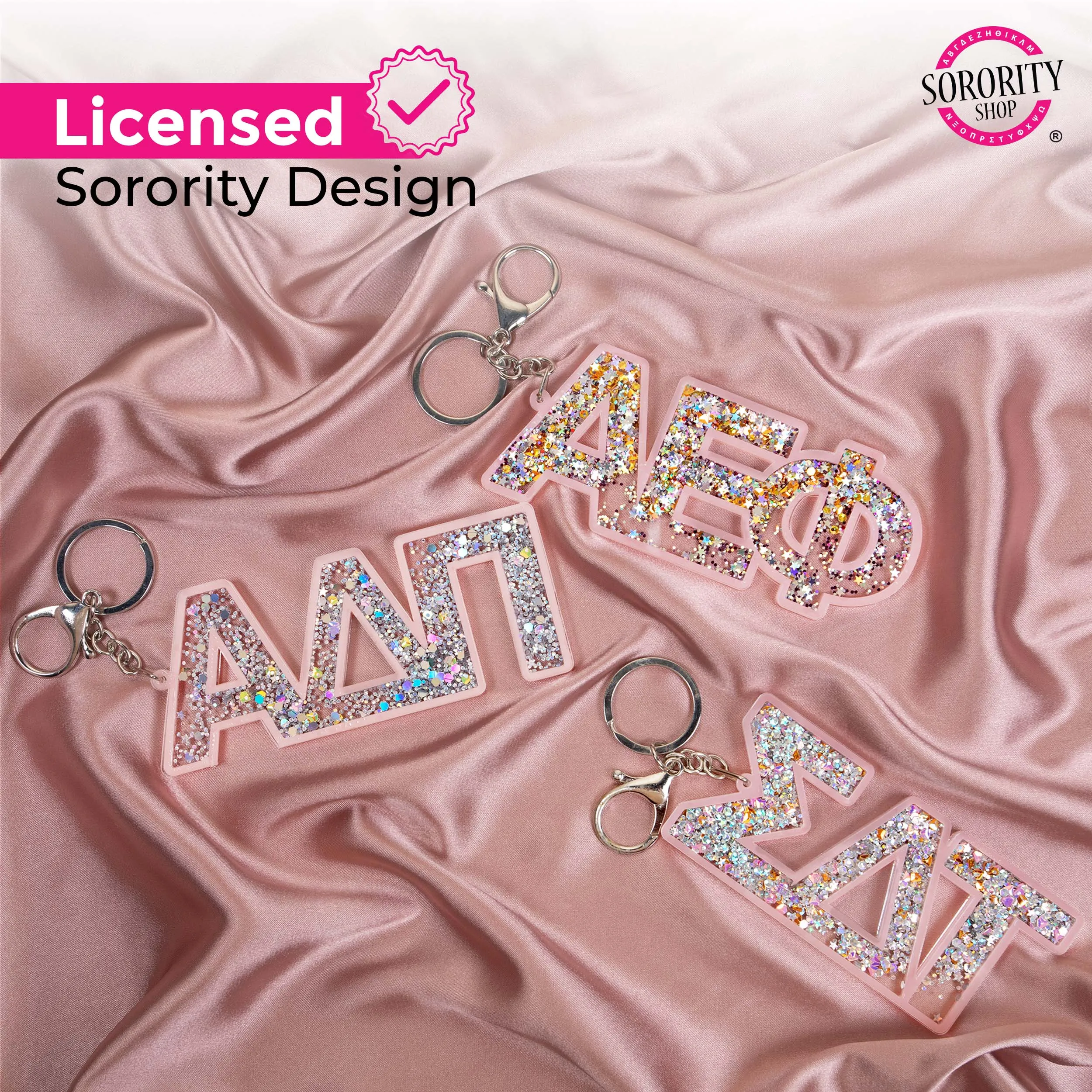 Alpha Sigma Tau Glitter Sorority Keychain