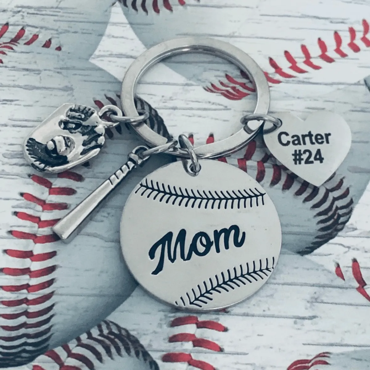 Baseball Mom Keychain - Personalized Engraved Keychain