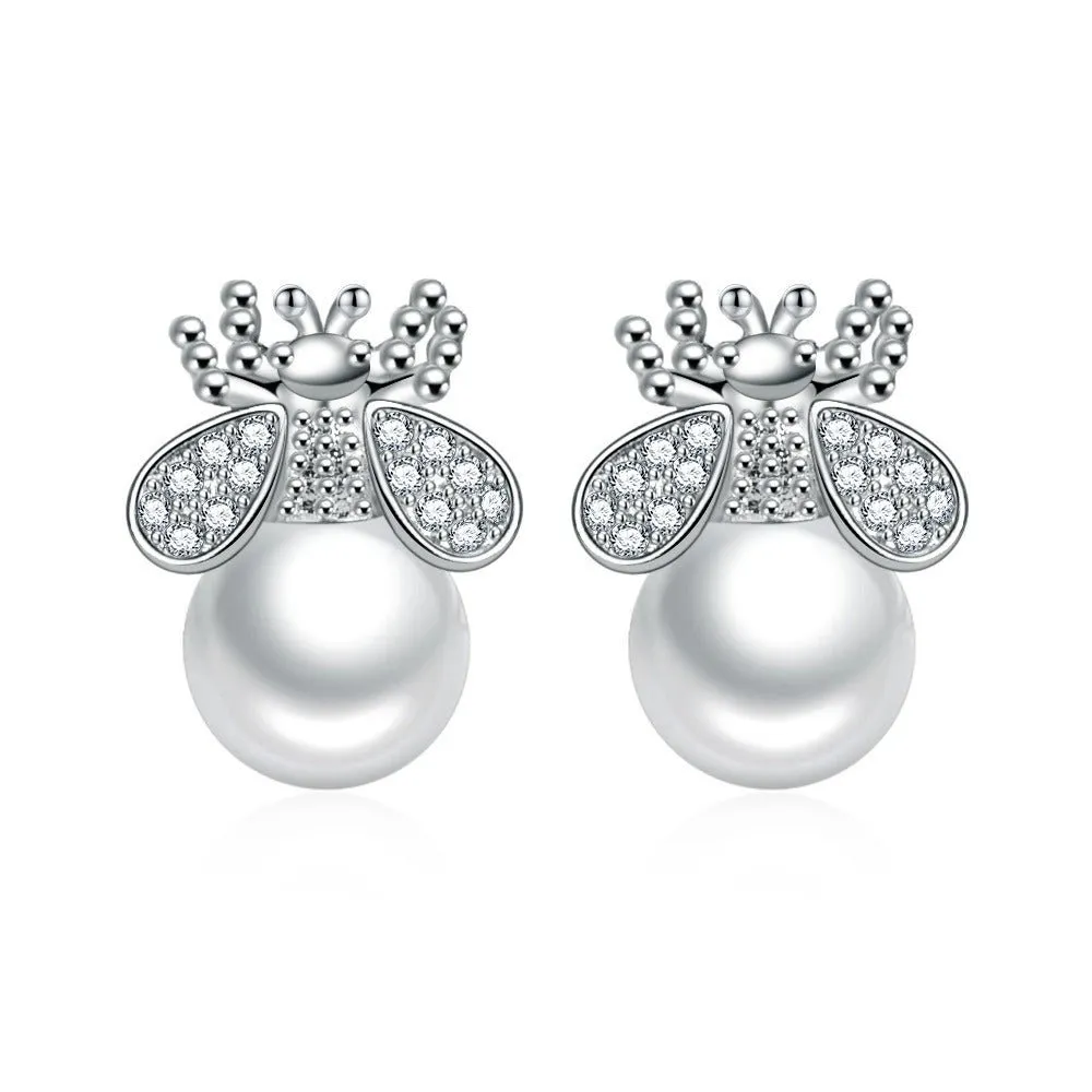 Bee Earrings With Sterling Silver & Freshwater Pearls