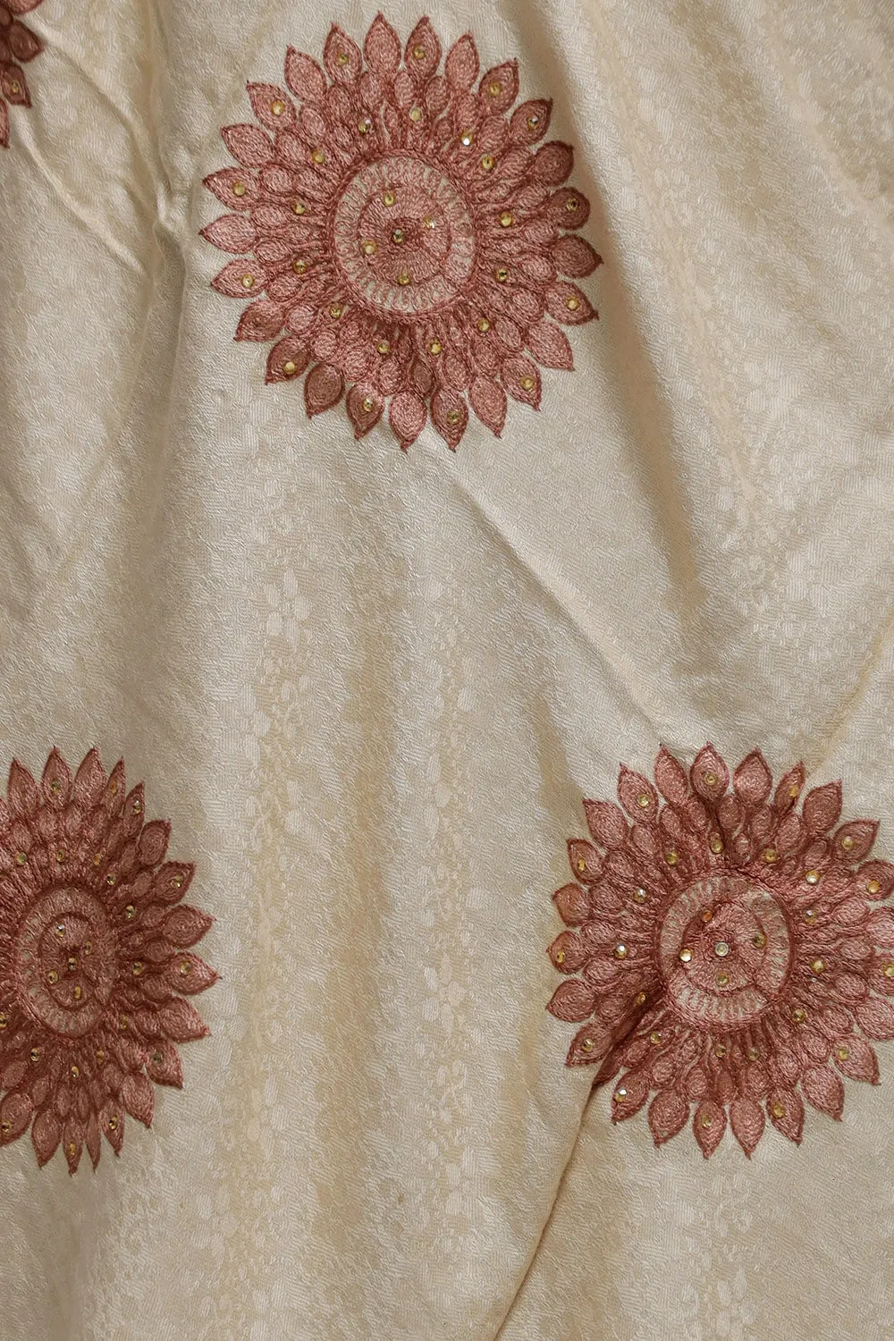 Beige Colour Aari Work  Embroidered Stole Embellished With Swarovski Work .