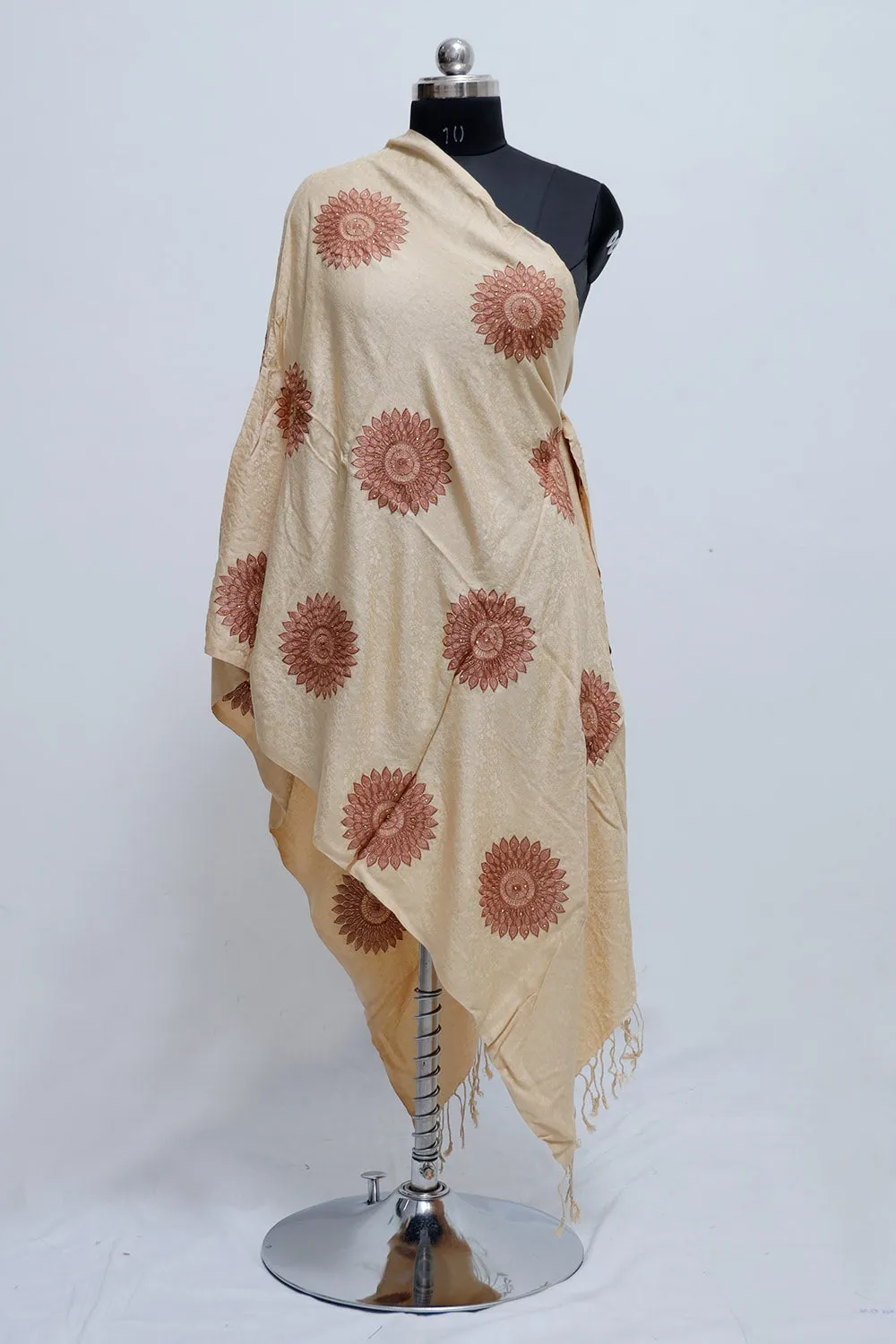 Beige Colour Aari Work  Embroidered Stole Embellished With Swarovski Work .