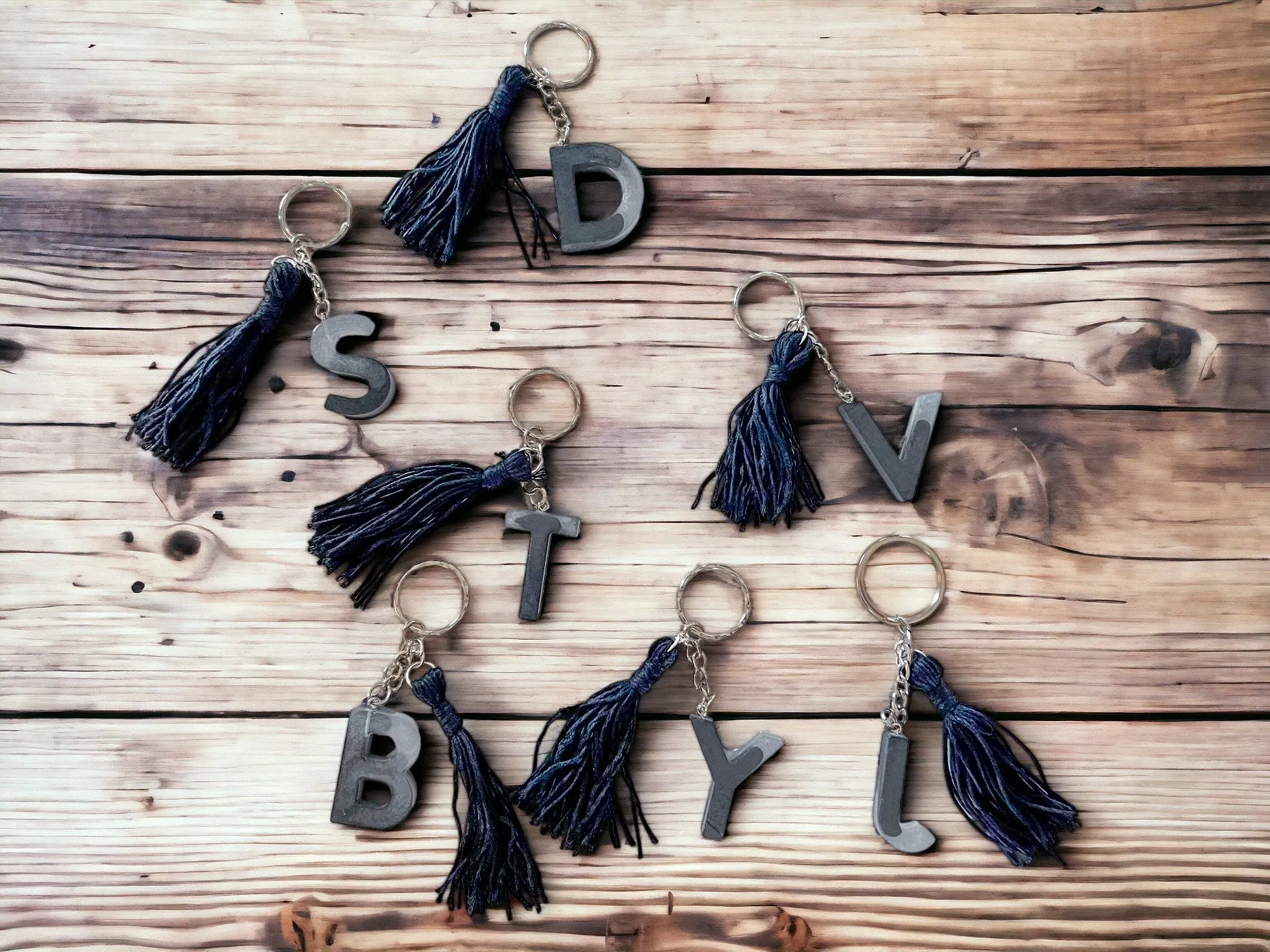 Black & Silver Letter Keychains | Alphabet Keychains | Resin Craft