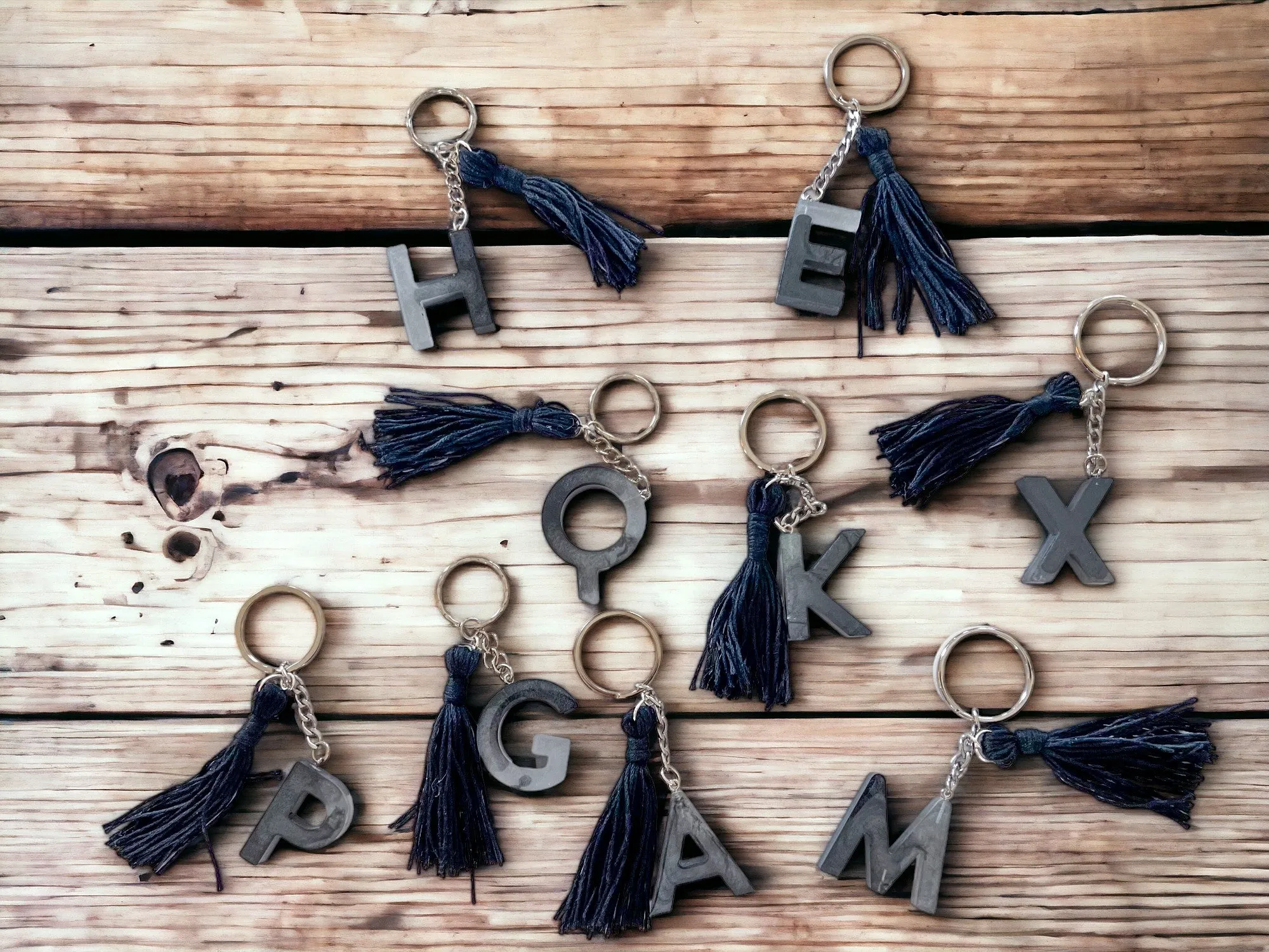 Black & Silver Letter Keychains | Alphabet Keychains | Resin Craft