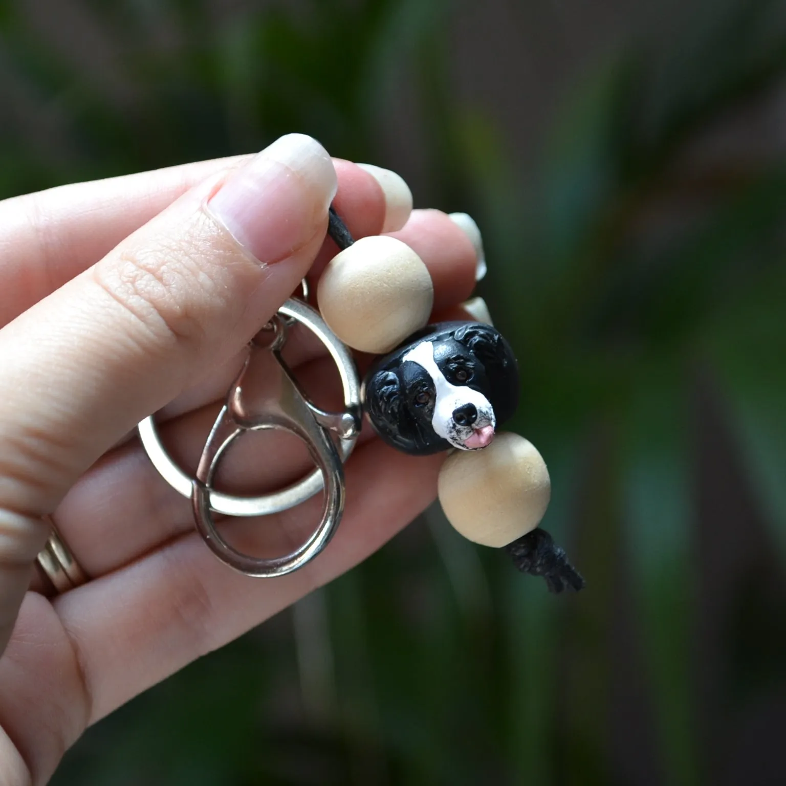 Border Collie keyring - handmade polymer clay border collie keychain