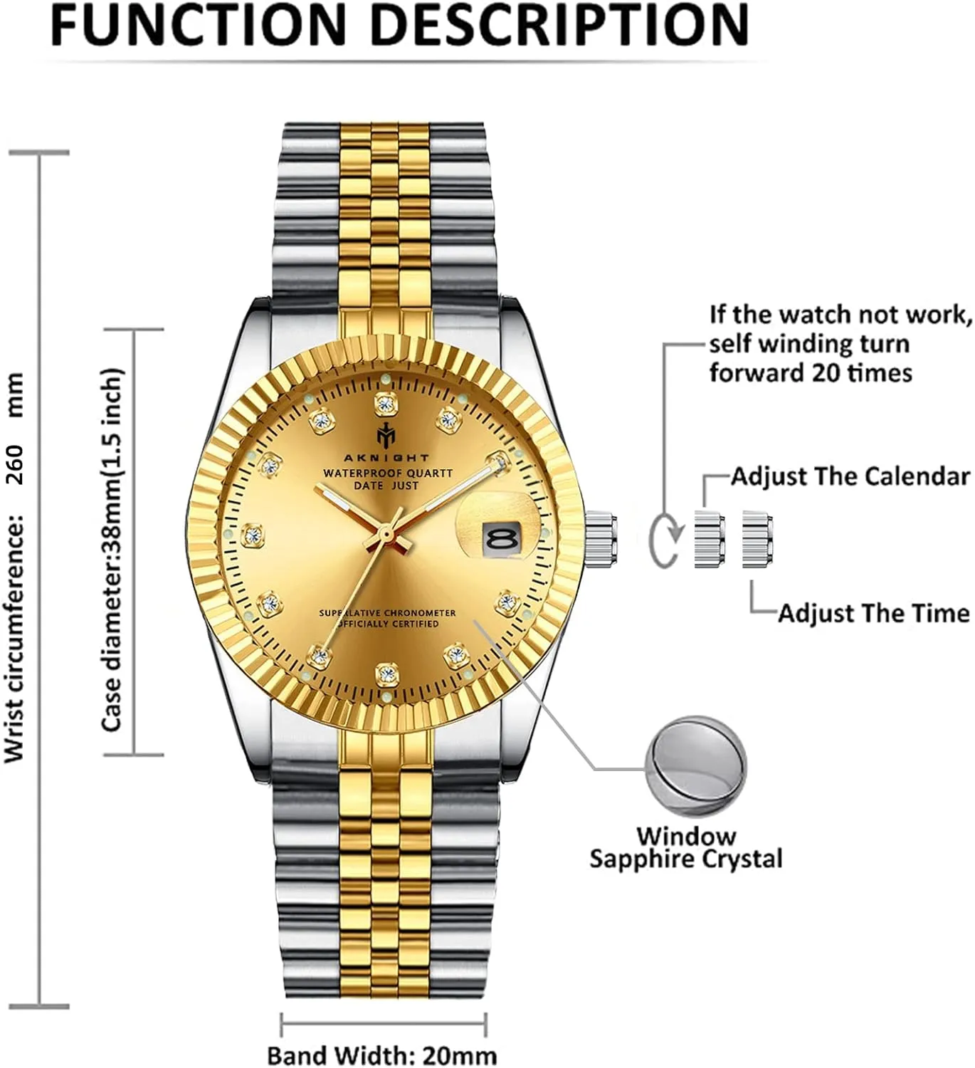 BY BENYAR AKNIGHT Watches for Men Quartz Movement WatchWaterproof Luminous Men's Watch, Stainless Steel Strap Business Watches