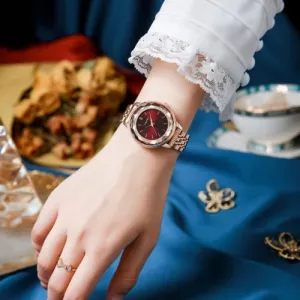 CakCity Ladies Watches for Women Rose Gold Strap Large Face Watches Easy Read Classic Analog Quartz Wrist Watches Red Watches for Women