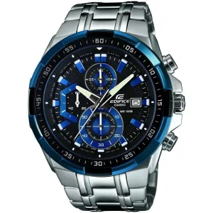 Casio Edifice Analog Black Dial Men's Silver Steel and Blue Screen Watch