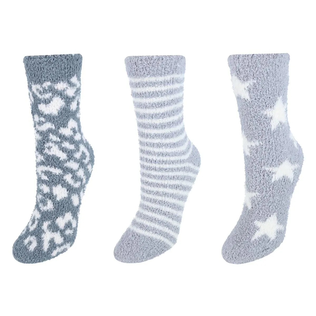 CTM® Women's Fuzzy and Cozy Pattern Socks (Pack of 3)