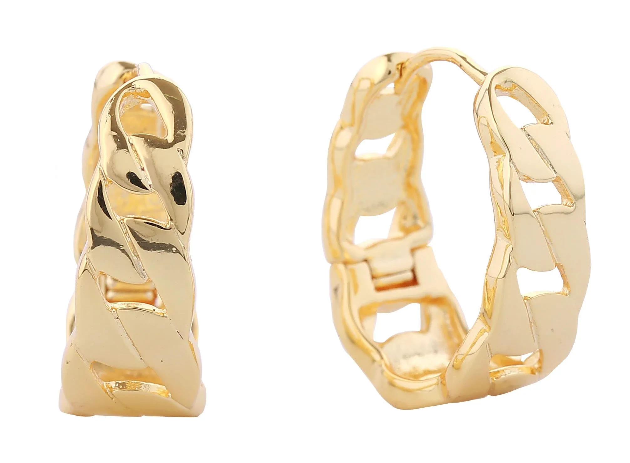 DJE310851 14K Bold Chain Huggie Earrings