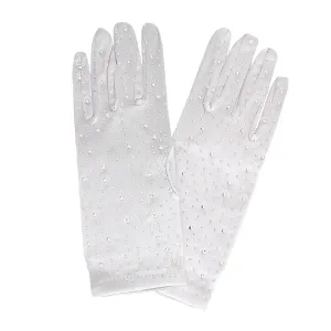 Gloves Silver Rhinestone Satin Bridal for Women