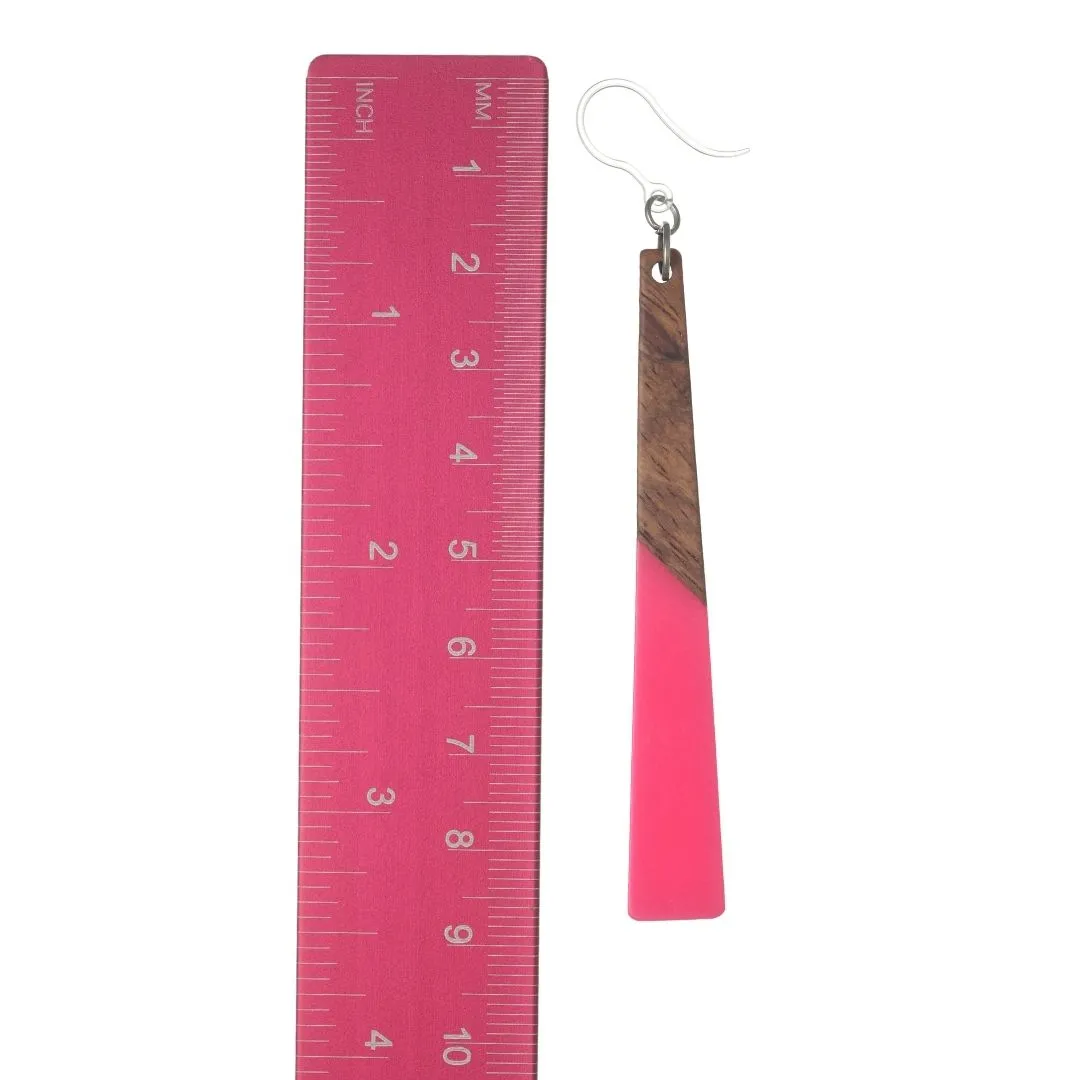 Hot Pink Wooden Celluloid Dangles Hypoallergenic Earrings for Sensitive Ears Made with Plastic Posts