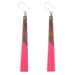 Hot Pink Wooden Celluloid Dangles Hypoallergenic Earrings for Sensitive Ears Made with Plastic Posts